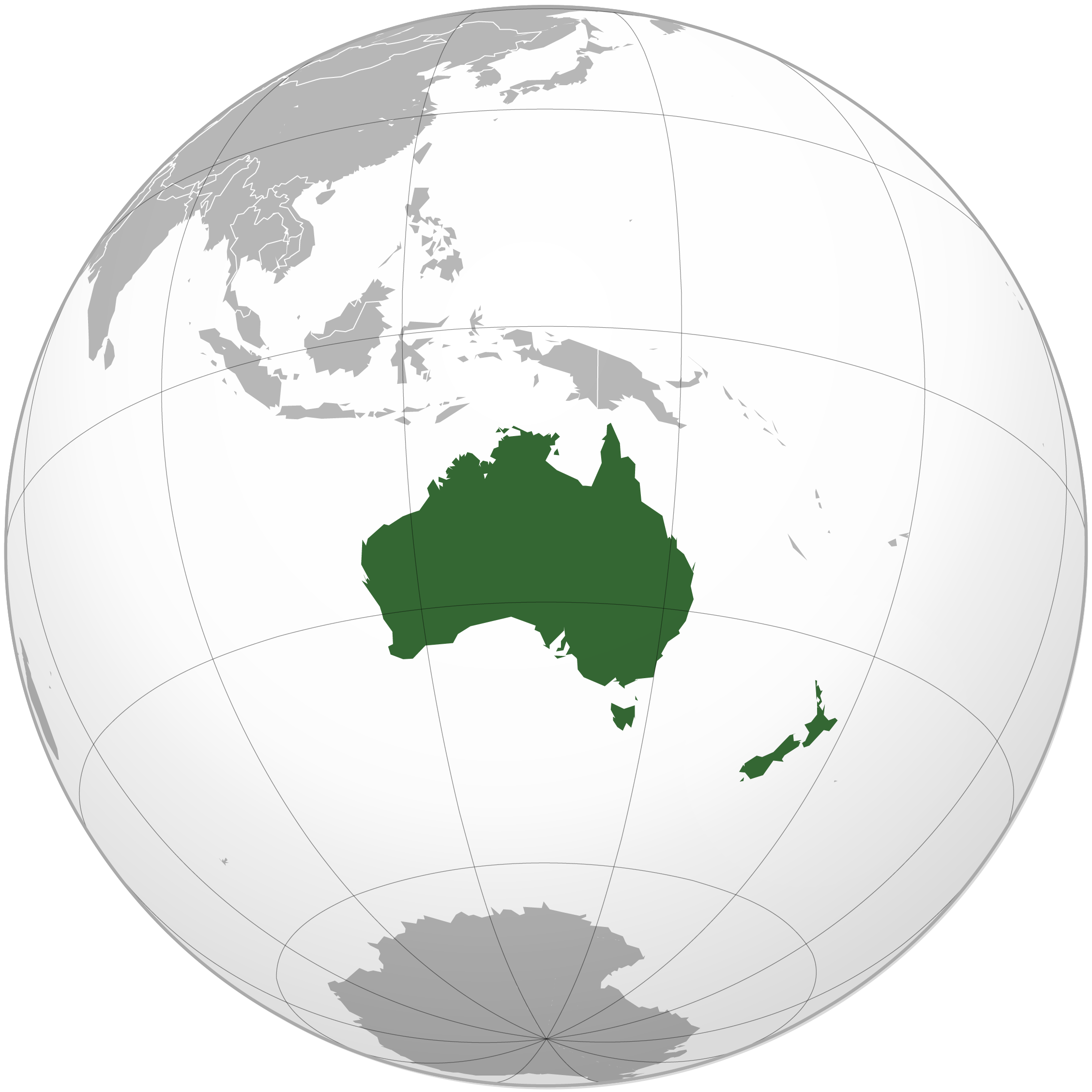 A map highlighting Australia and New Zealand.