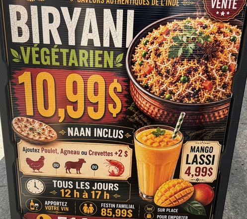 AI slop restaurant ad for a restaurant focused on biryani.